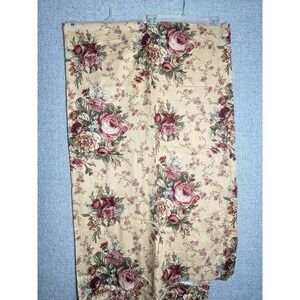TWO Vintage Waverly Curtain Panel Yellow Red Garden Rose Floral Cottage 54x82